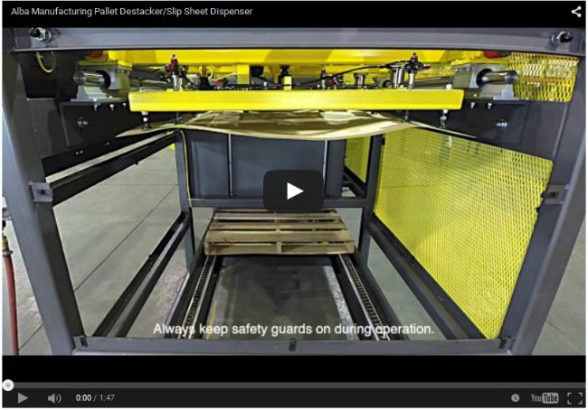 Alba Manufacturing Pallet Destacker/Slip Sheet Dispenser Video