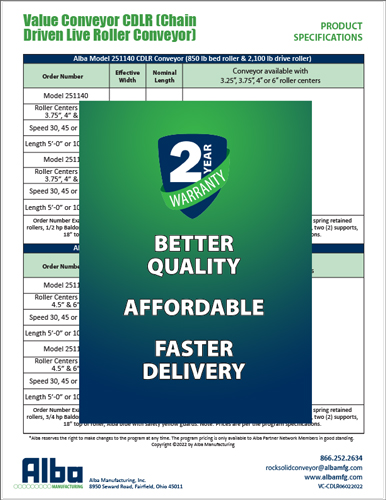 Alba Manufacturing - Value Conveyor Program Pricing